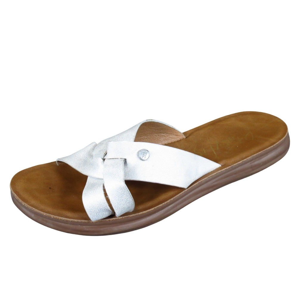 Blowfish Malibu Women‎ Sandal Size 8 Casual Summer Slide White Metallic Silver